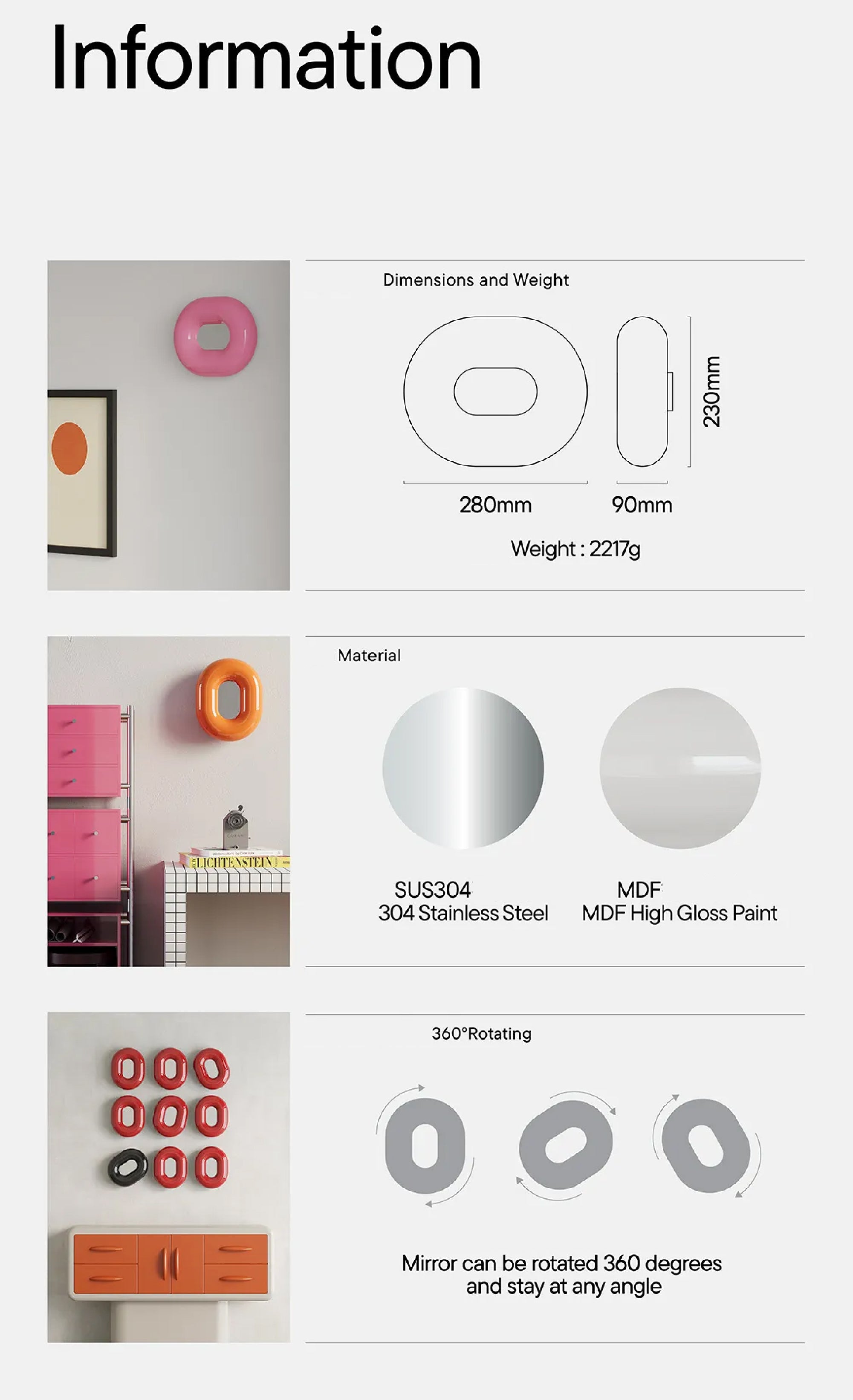 Koosim Capsule Oval Mirror — Space‑Age Style